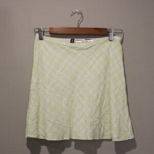 H&M A-Line Lime Green Checkered Mini Skirt